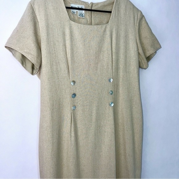 Vintage Betsy's Things Linen Dress Womens 80s 90s Pearl Buttons Lined sz 14 - Picture 2 of 15